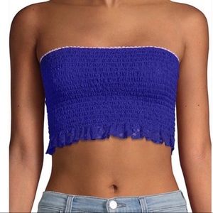 Free People Callie Smocked Crop Top Cobalt Blue